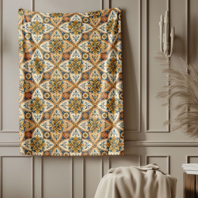 Couverture Polaire Carrelage méditerranéen, Grèce motif, Terracotta (Mediterranean tiles, Greece pattern, Terracotta Fleece Blanket)