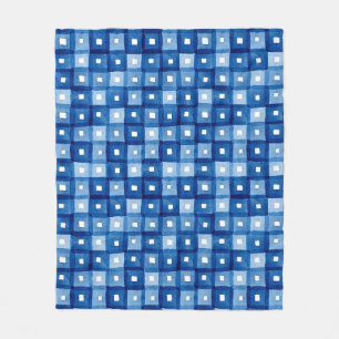 Couverture Polaire Carrés Bleus, Aquarelle Mosaïque sans joint.