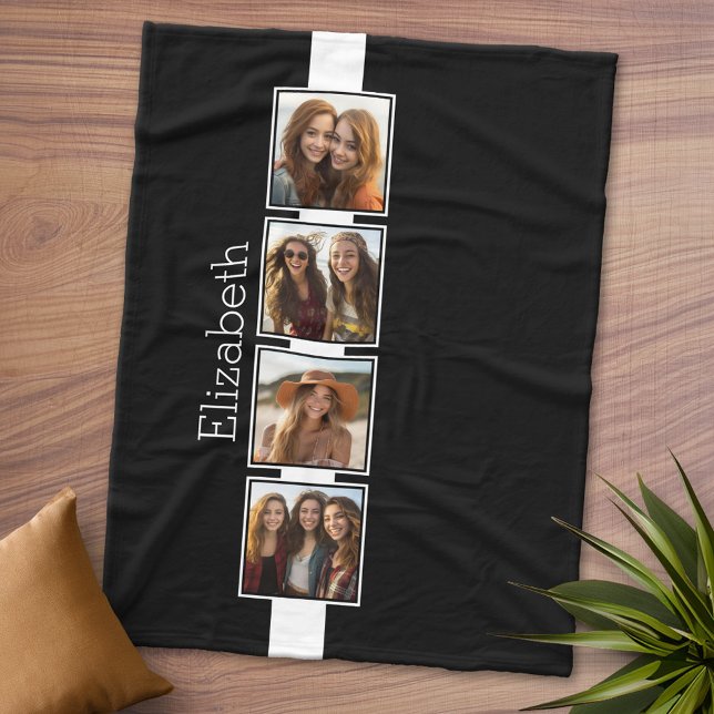 Couverture Polaire Carrés de collection photo noir et blanc Personnal (Personalized Fleece Blanket - Add Photos and Text)