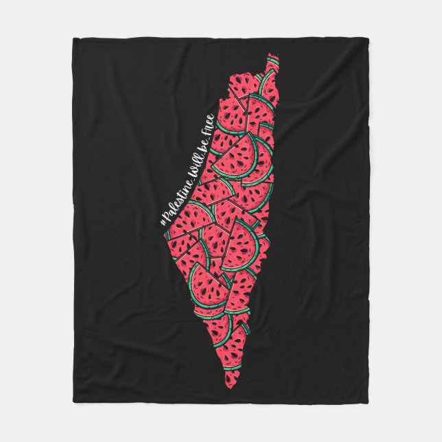 Couverture Polaire Carte de Palestine remplie de pastèques | Palestin (Devant)