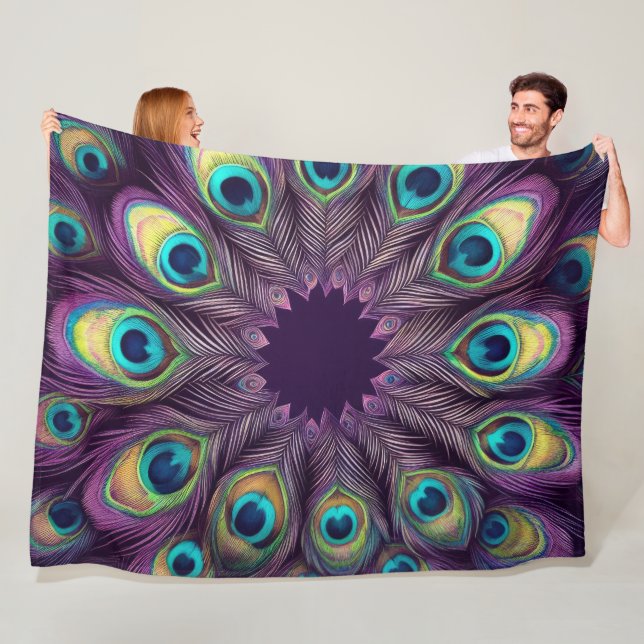 Couverture Polaire Carte de visite Peacock Plumes violet (En situation)