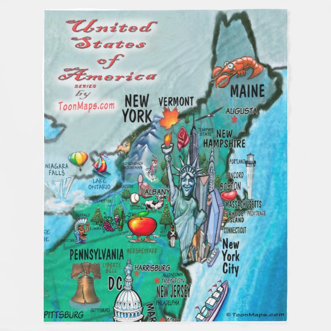 Couverture Polaire Carte des loisirs de la Nouvelle Angleterre USA (Devant)