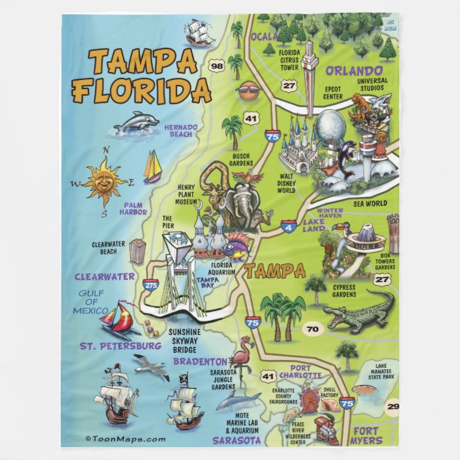 Couverture Polaire Carte des loisirs Tampa Florida (Devant)