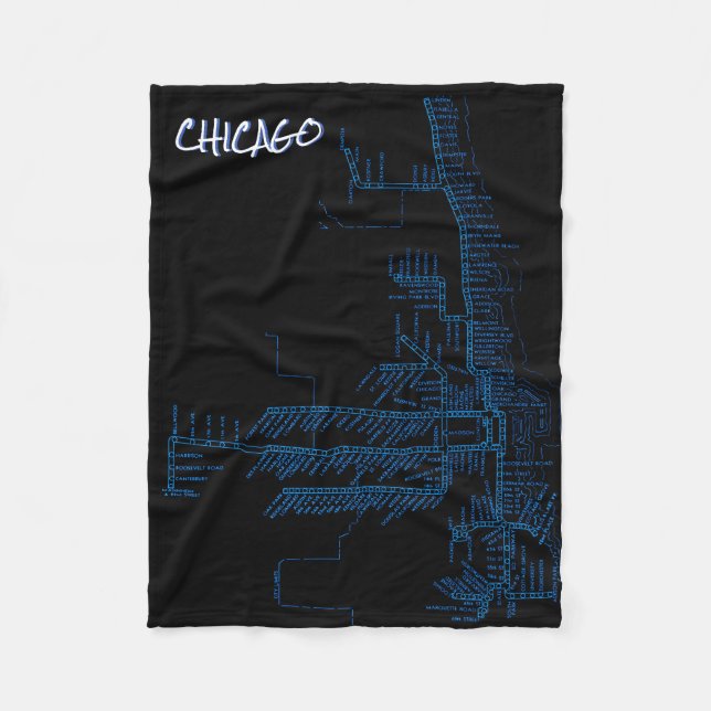 Couverture Polaire Carte du métro de Chicago avec arrêts de train col (Devant)