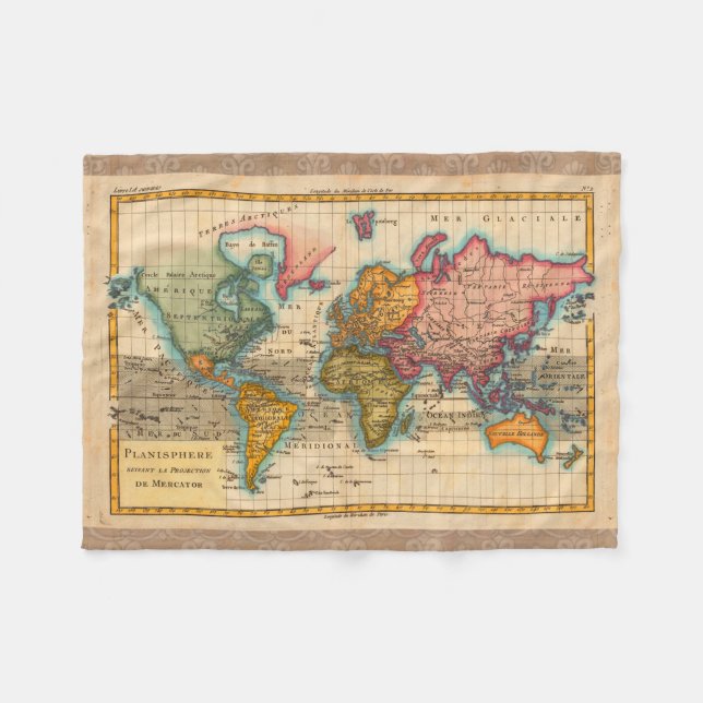 Couverture Polaire Carte du monde 1700s Antique Continents (Devant (Horizontal))