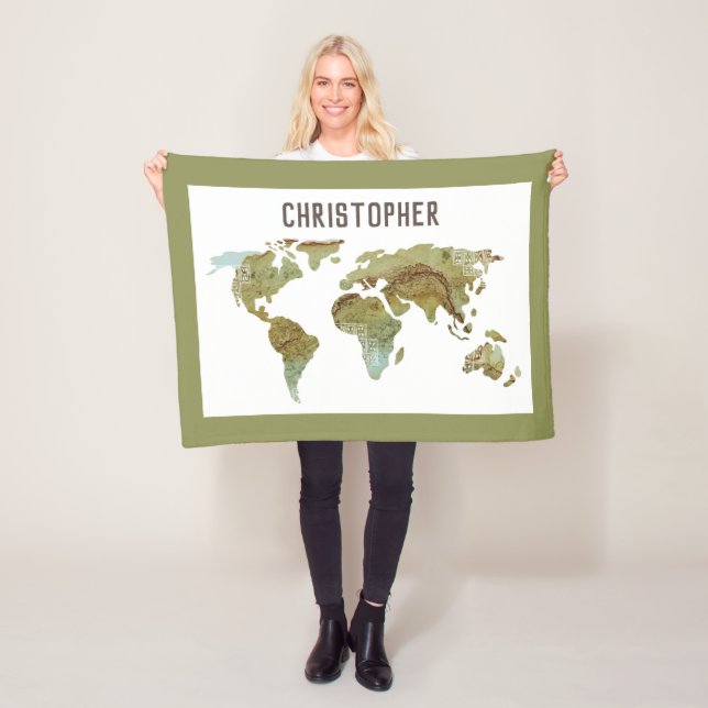 Couverture Polaire Carte du monde de l'aquarelle des bois (En situation)