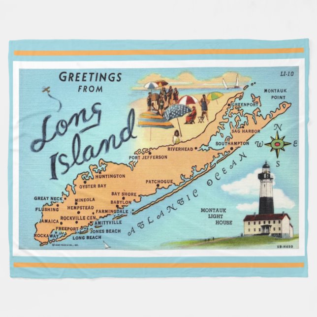 Couverture Polaire Carte vintage de Long Island (Devant (Horizontal))