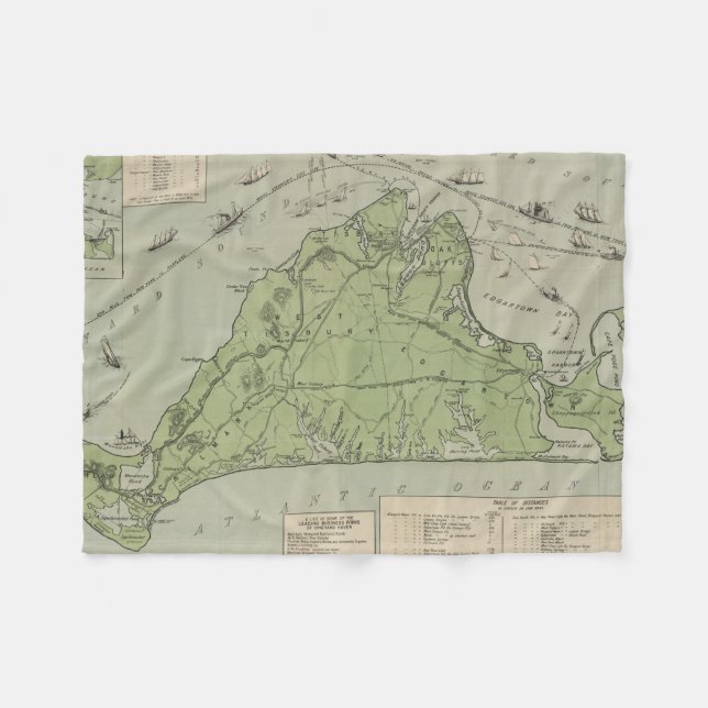 Couverture Polaire Carte vintage de Marthas Vineyard (1913) (Devant (Horizontal))