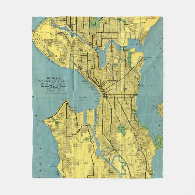 Couverture Polaire Carte vintage de Seattle Washington (1914) (Devant)