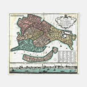 Couverture Polaire Carte vintage de Venise Italie (1729)