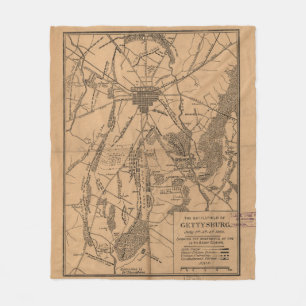 Couverture Polaire Carte vintage du champ de bataille de Gettysburg