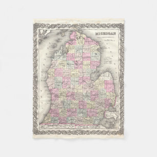 Couverture Polaire Carte vintage du Michigan (1855)