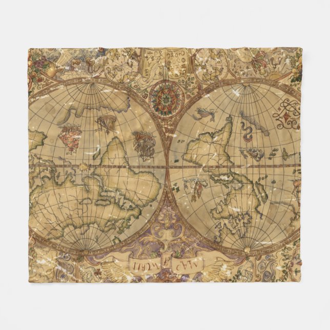 Couverture Polaire Carte vintage du monde (Devant (Horizontal))