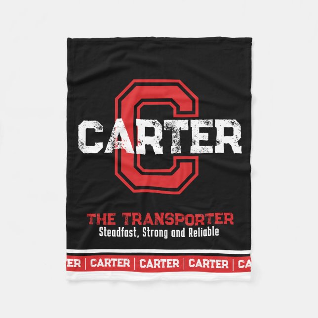 Couverture Polaire Carter nom signifiant monogramme sport noir rouge (Devant)