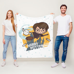 Couverture Polaire Cartoon Harry and Hedwig Flying Past Hogwarts