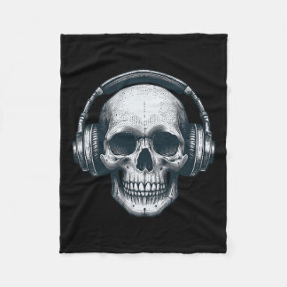 Couverture Polaire Casque Skeleton Dj Éffrayant Musicien Crâne Hallo