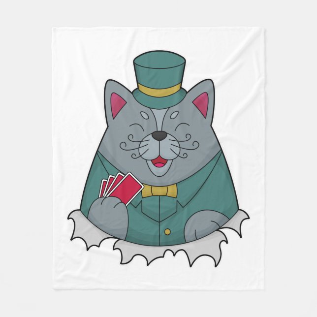 Couverture Polaire Cat at Poker avec cartes de Poker (Devant)