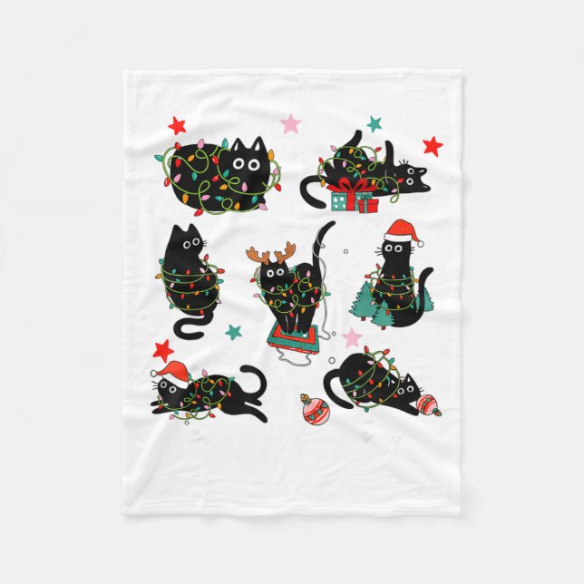 Couverture Polaire Cat Christmas Light Reindeer Santa Christmas Cat L (Devant)