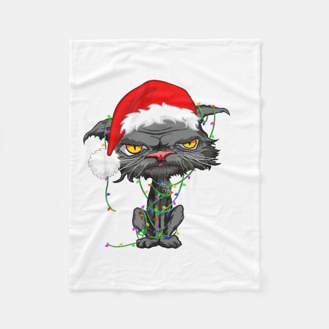 Couverture Polaire Cat Christmas Lights Bored Cat Santa Hat Funny Cat (Devant)