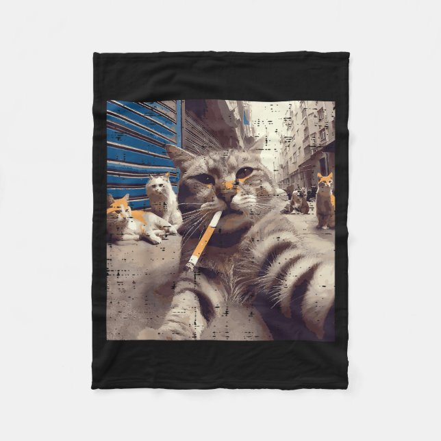 Couverture Polaire Cat Gangster Street Cats Selfie Funny Meme Humor M (Devant)