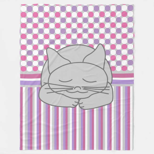 Couverture Polaire Cat Gris Dormant Motif polaire Blanche (Devant)
