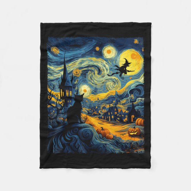 Couverture Polaire Cat Halloween Van Gogh Starry Night Pumpkin Men Wo (Devant)