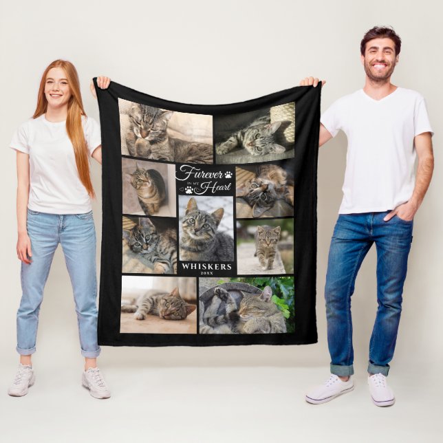 Couverture Polaire Cat Memorial FUREVER DANS MON COEUR 9 Photo Collag (En situation)