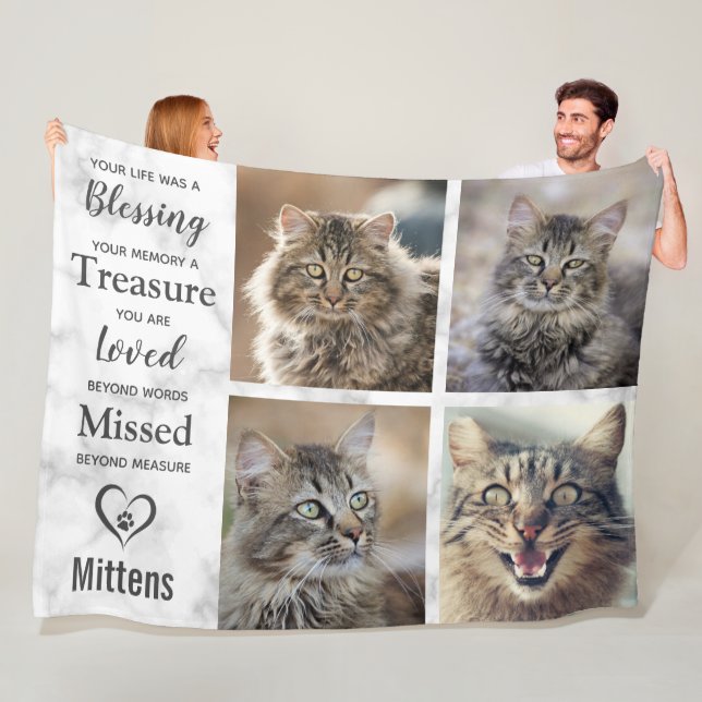 Couverture Polaire Cat Memorial Pet Perdre Photo Collage (En situation)