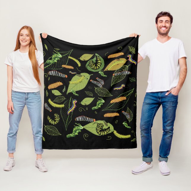 Couverture Polaire Caterpillar et feuilles, beaux jardins (En situation)