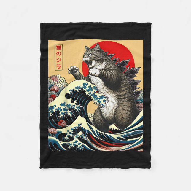 Couverture Polaire Catzilla Chat Art Japonais Dons De Chat Drôle Pour (Devant)