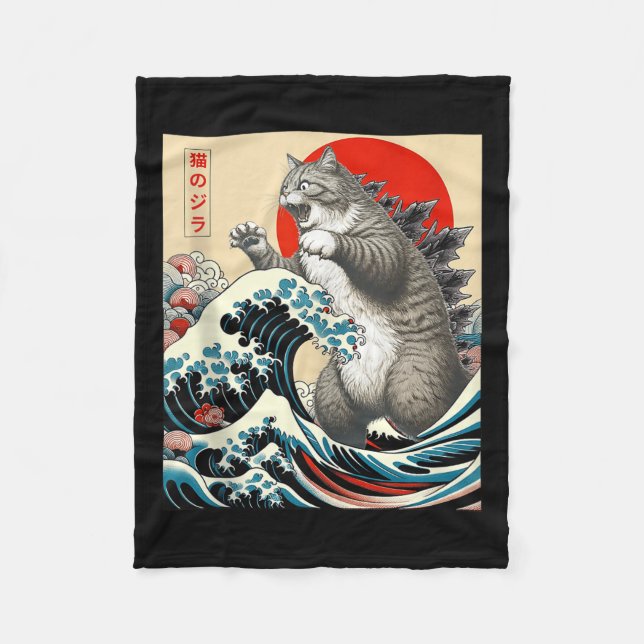 Couverture Polaire Catzilla Chat Art Japonais Dons De Chat Drôle Pour (Devant)