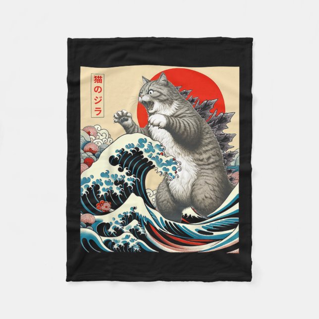 Couverture Polaire Catzilla Chat Art Japonais Dons De Chat Drôle Pour (Devant)