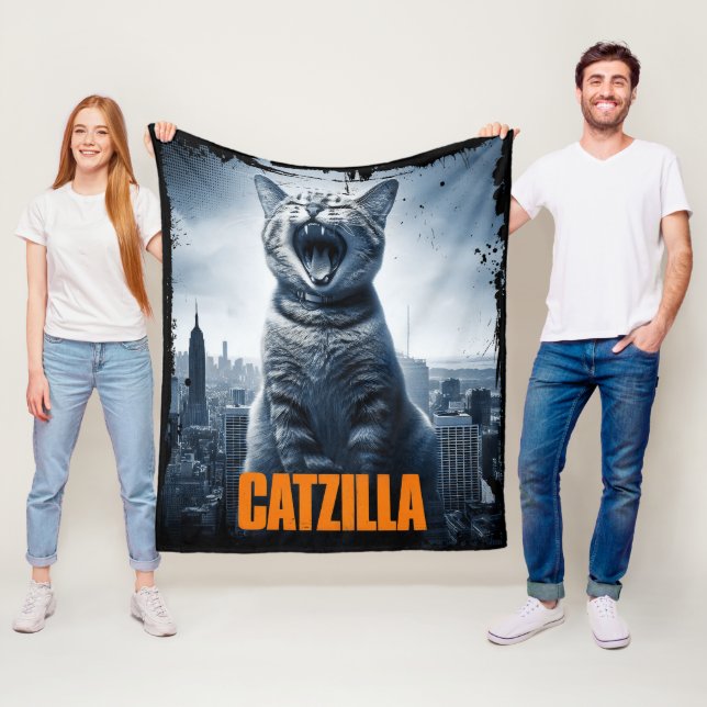 Couverture Polaire Catzilla Funny Chat Mème polaire Cat Blanche (En situation)