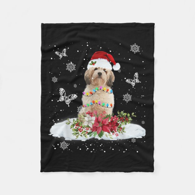 Couverture Polaire Cavachon Neige Arbre de Noël Lumières Pyjama Chien (Devant)