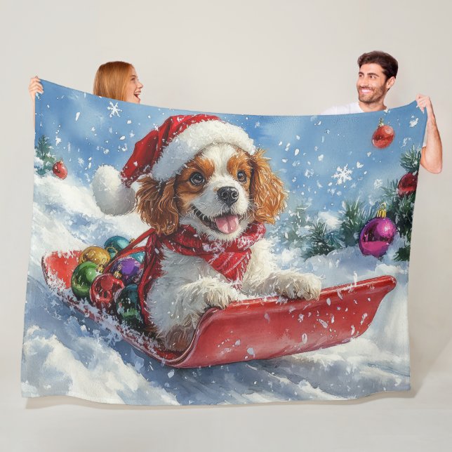 Couverture Polaire Cavalier King Charles Spaniel Chien Sledge Noël (En situation)