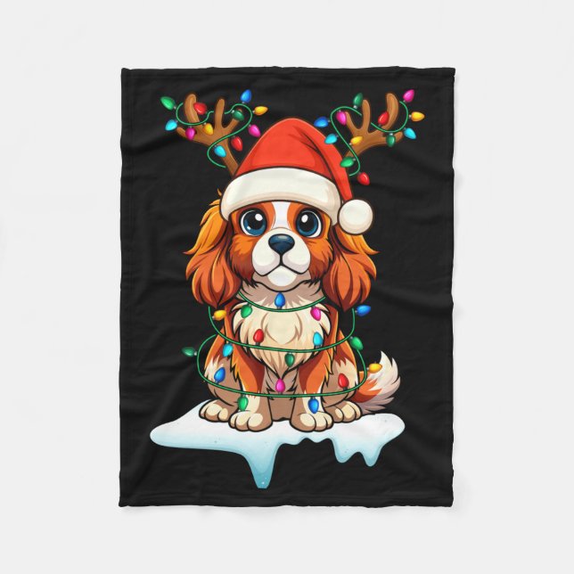 Couverture Polaire Cavalier King Charles Spaniel Christmas Reindeer P (Devant)
