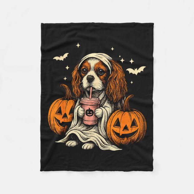 Couverture Polaire Cavalier King Charles Spaniel Ghost Halloween Cava (Devant)