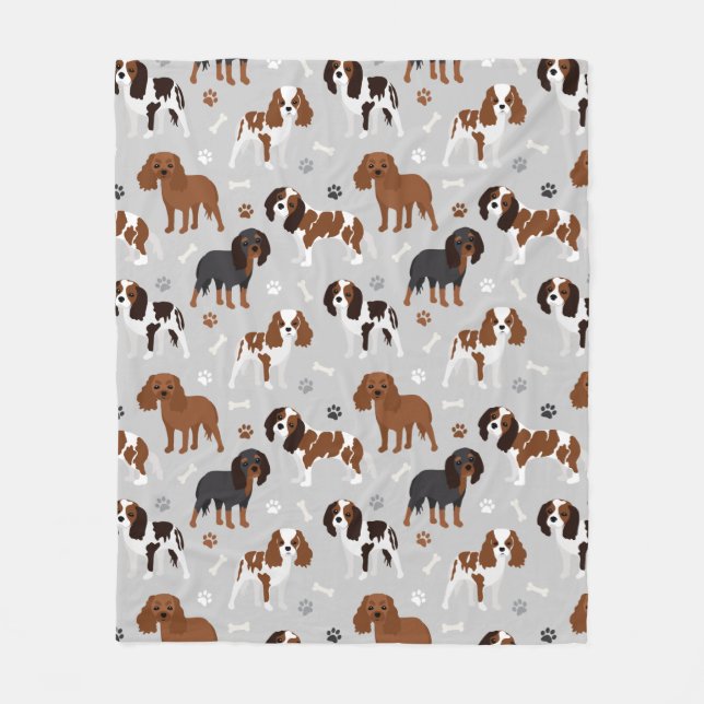 Couverture Polaire Cavalier King Charles Spaniel Paws and Bones (Devant)