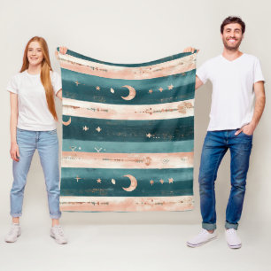 Couverture Polaire Céleste Rustique Rayé Lune Soleil Terreux (5)