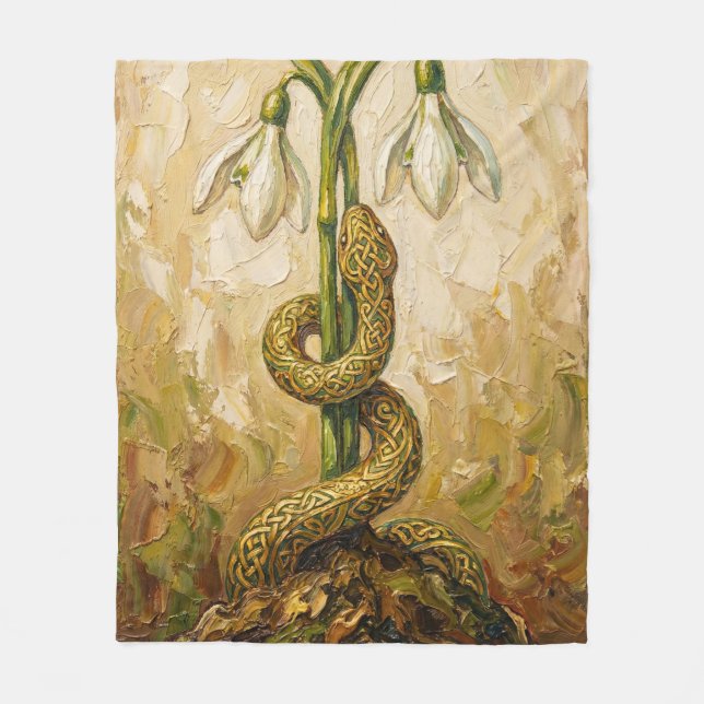 Couverture Polaire Celtic Snake Snowdrops Imbolc Rebirth Fantasy Art (Devant)