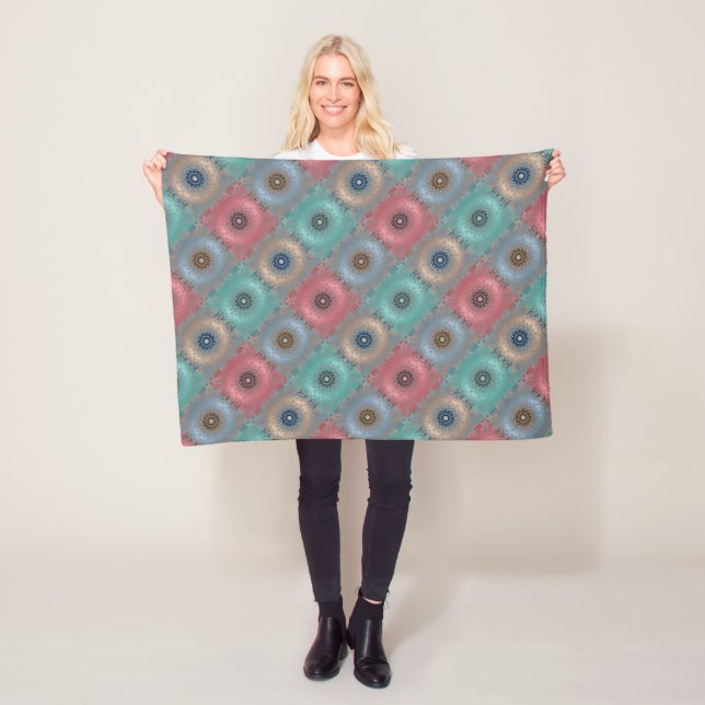 Couverture Polaire Cercles de mandala abstraits sans couture kaleidos (En situation)