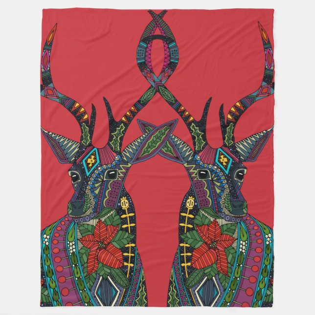 Couverture Polaire cerf poinsettia rouge (Devant)