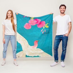 Couverture Polaire Cerise en fleurs et colombe