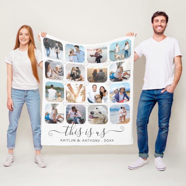 Couverture Polaire C'EST NOUS Script manuscrit Coeurs 16 Photo (En situation)