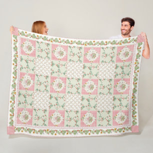 Couverture Polaire Chambre de filles à fleurs à carreaux de fraises d