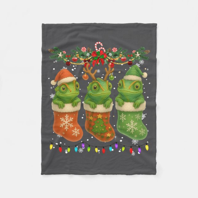 Couverture Polaire Chameleon In Christmas Socks Lights Chameleon Xmas (Devant)