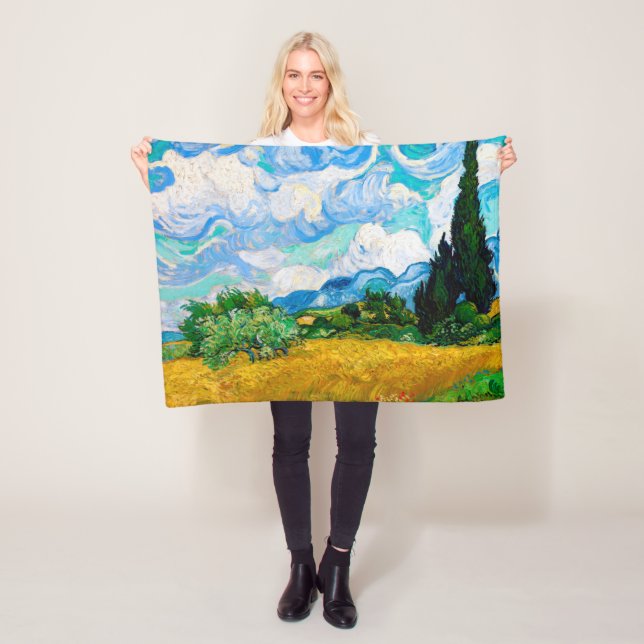Couverture Polaire Champ de blé avec Cyprès, Van Gogh (En situation)