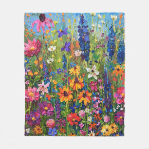 Couverture Polaire Champ fleur sauvage Peinture acrylique