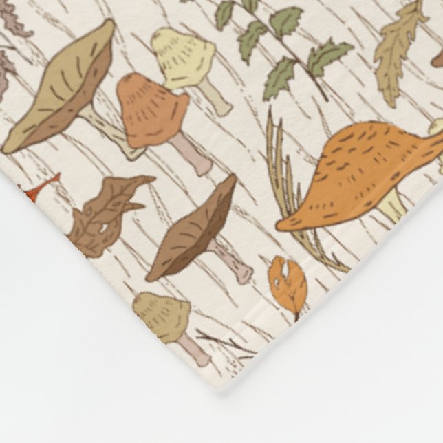 Couverture Polaire Champignons et Feuilles d'automne - motif sans sou (Coin)