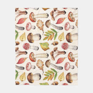 Couverture Polaire Champignons Feuille : Motif d'illustration aquarel